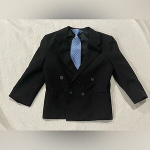Amherst Black Double-Breasted Blazer Jacket with Clip on Blue Tie